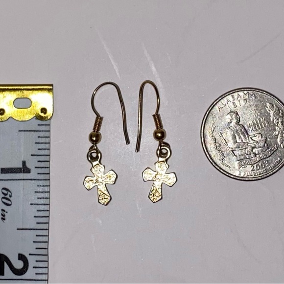 Dainty Gold and Turquoise Cross Dangle Earrings - Picture 3 of 6